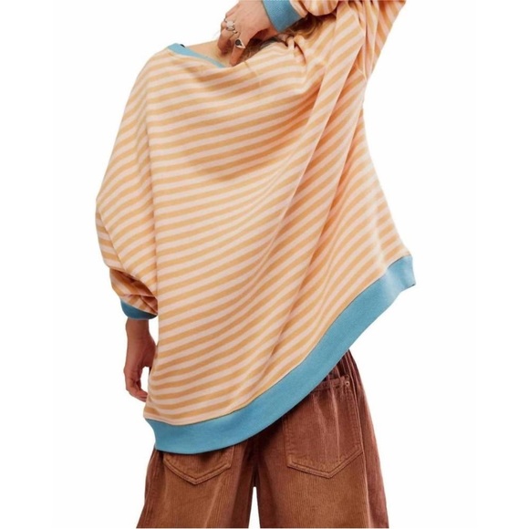 NWOT Free People We The Free Women’s Classic Striped Crew Latte Combo Sz L - Picture 2 of 8